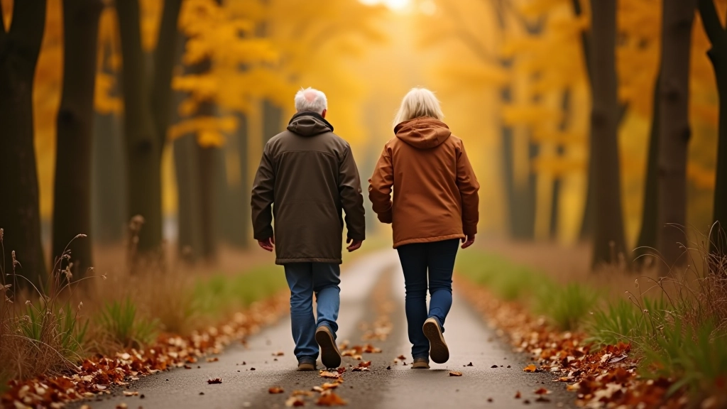 Seniori staigā pa asfaltētu taciņu Turaidas apkārtībā, skaidra rudens diena